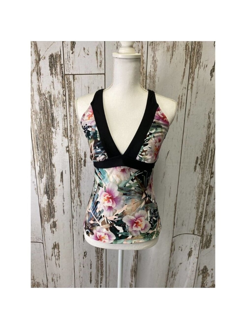 Floral and Black Tankini Top Size